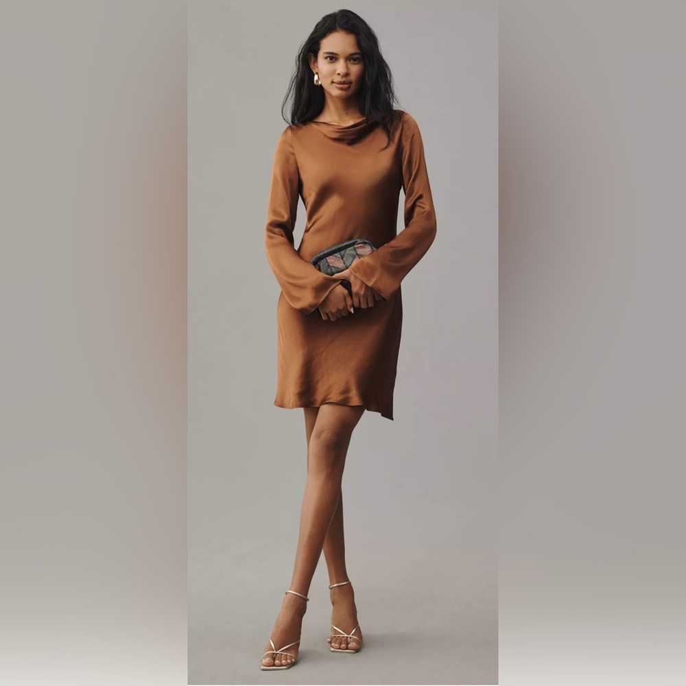 NWT  Anthropologie Long-Sleeve
Cowl-Neck Mini Dress